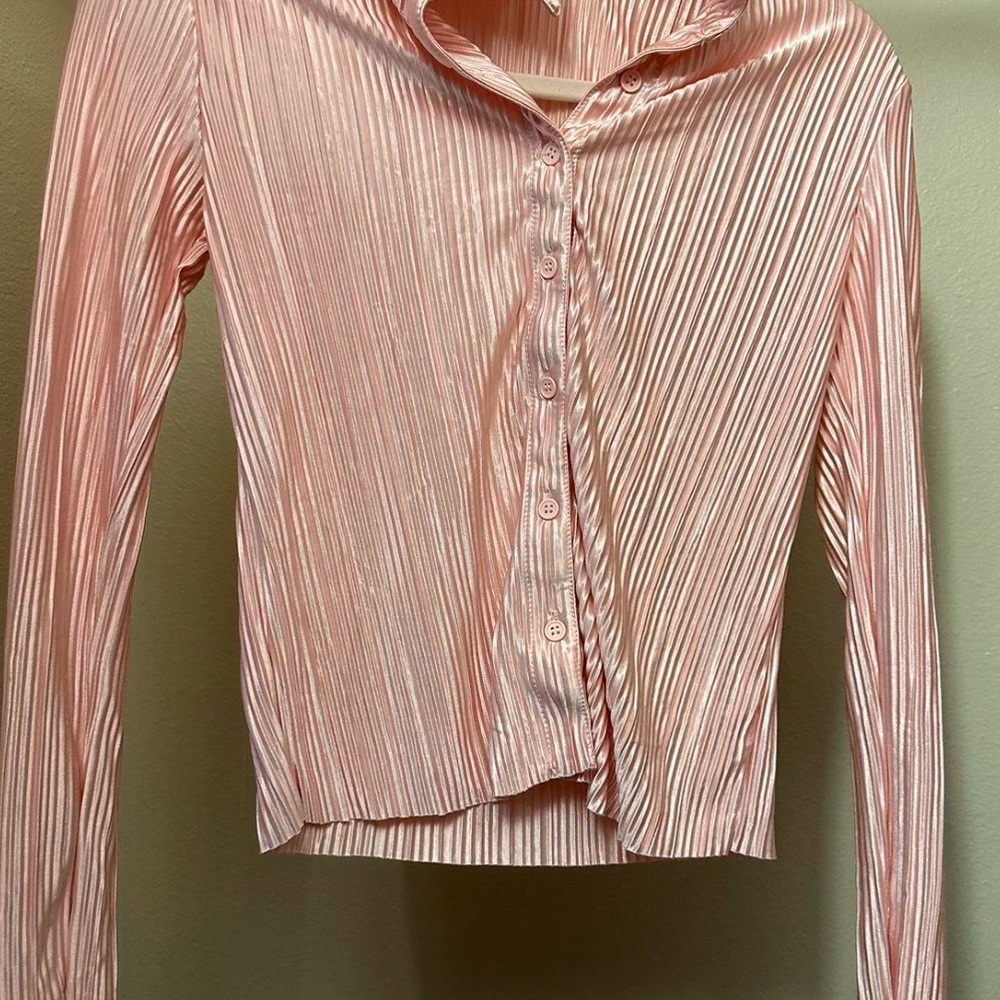 Button up satin blush blouse